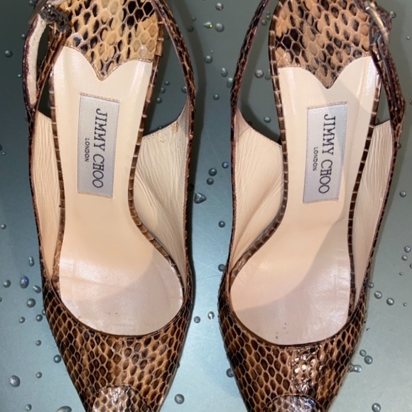 JIMMY CHOO Python Snakeskin Peep Toe Heels 37.5 - Picture 2 of 9